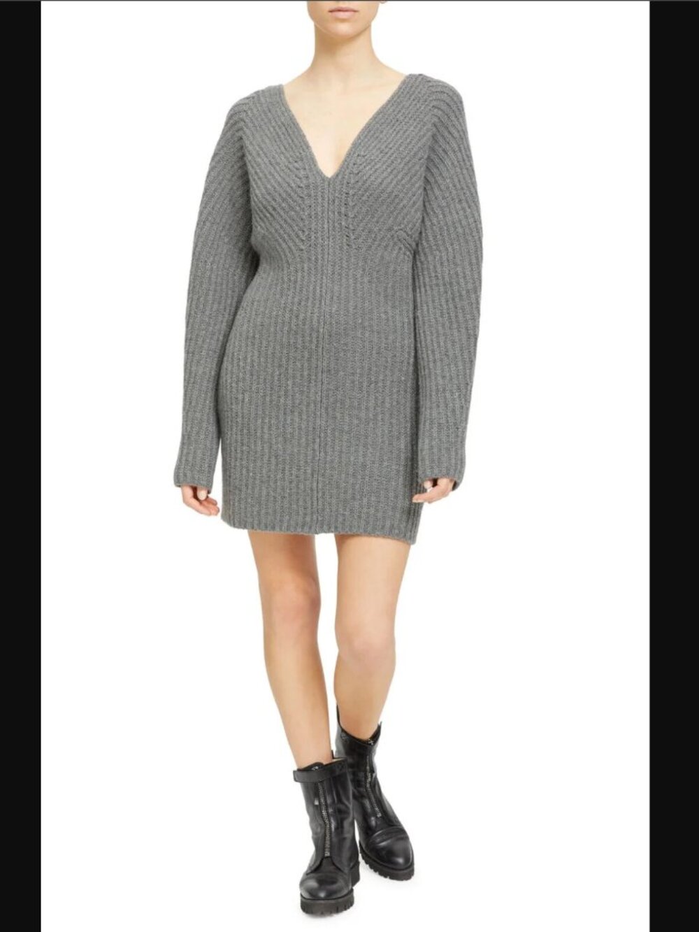 NWT Theory $475 Sweater Dress Sculpted Grey Melange Wool Cashmere Small